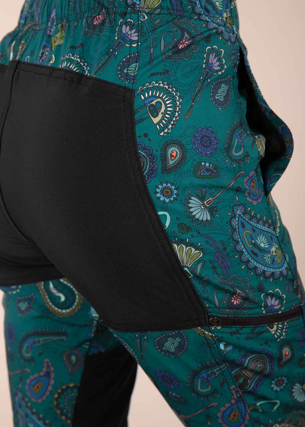 3RD ROCK paisley teal reinforced outdoor trousers for rock climbing