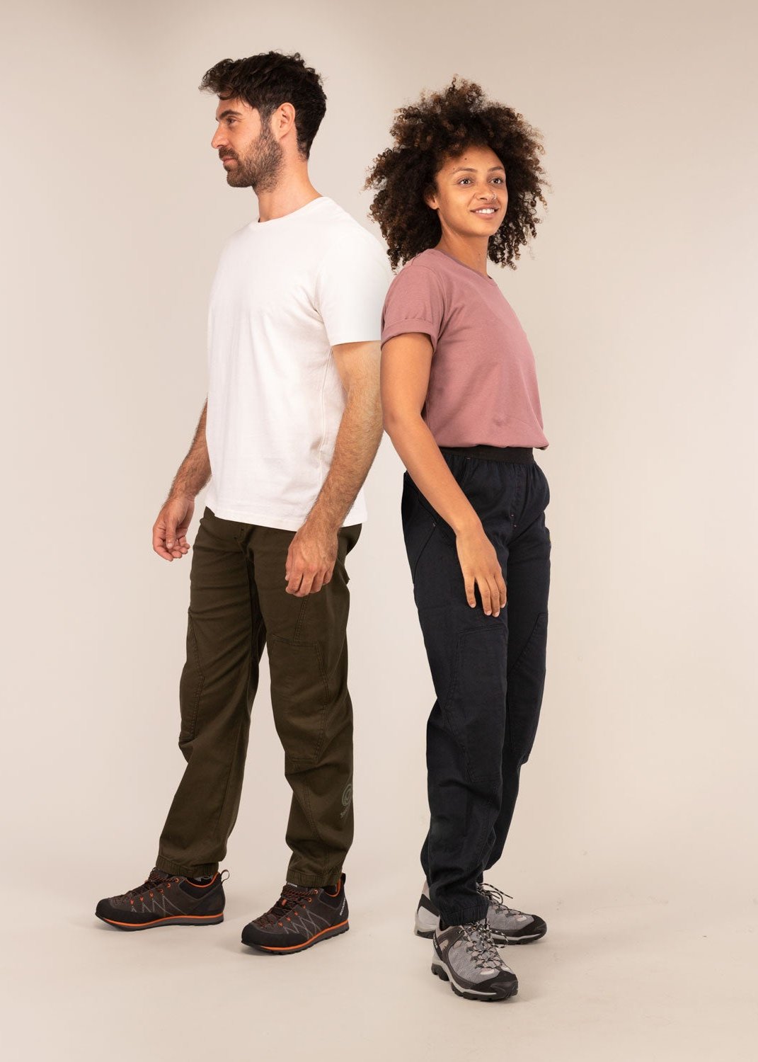 SUPERNOVA | Reinforced Oragnic Stretch Trousers  | 3RD ROCK Clothing - Kendal is 5ft 7" with a 28" waist, 38" hips and wears a size 30/RL Oliver is 6ft 2" with a 34" waist, 40" hips and wears a 34/LL