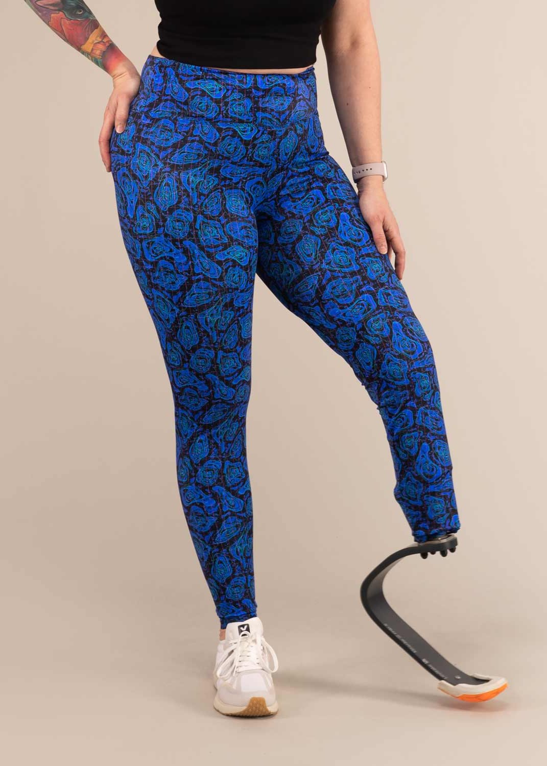 TITAN GEO JAGUAR LEGGINGS | Printed Recycled Leggings | 3RD ROCK Clothing -  Laura is 5ft 6 with a 31.5" waist, 43" hips and wears a size 14 F