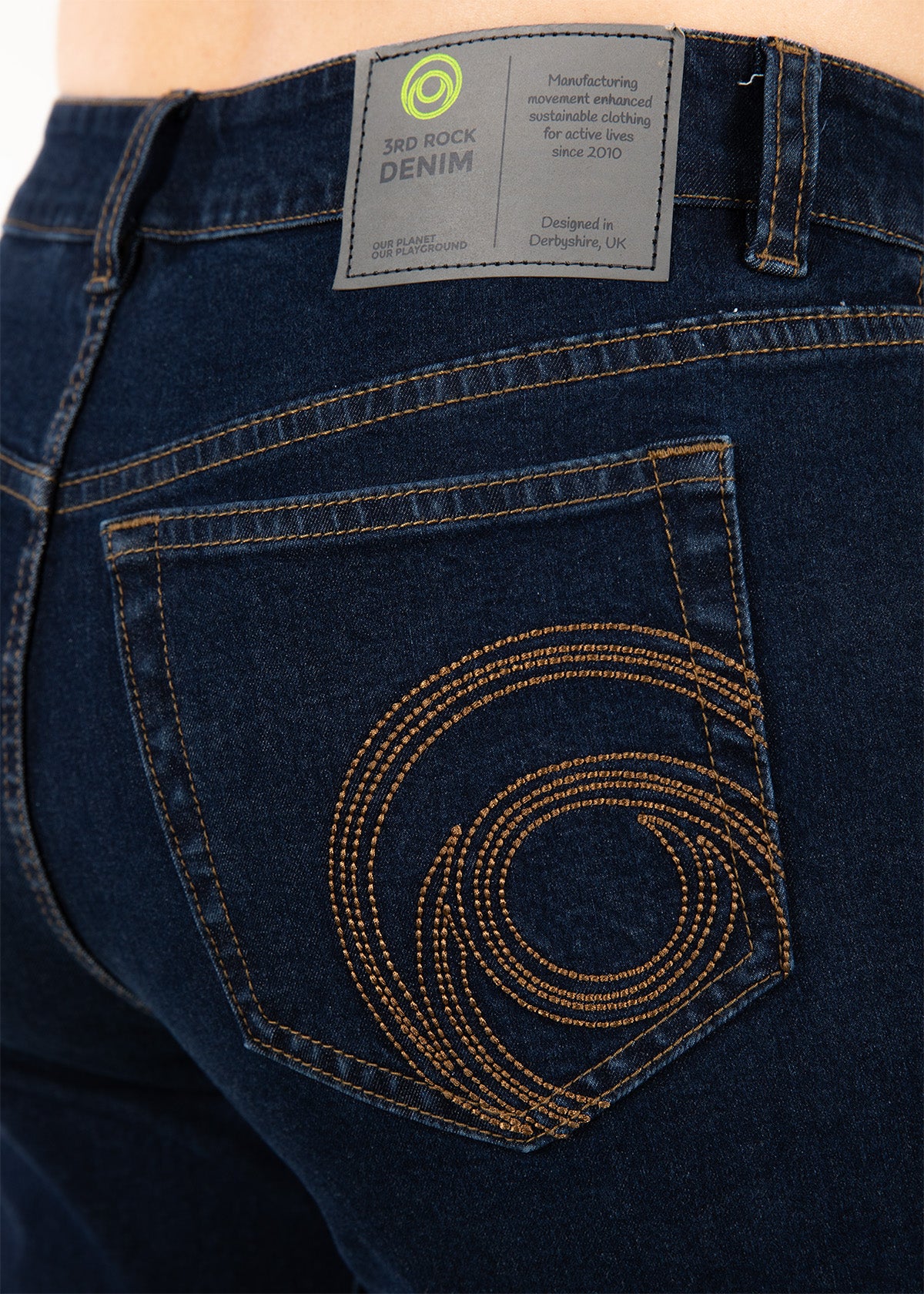 A close up look at our signature back pocket stitching on the Jupiter jeans