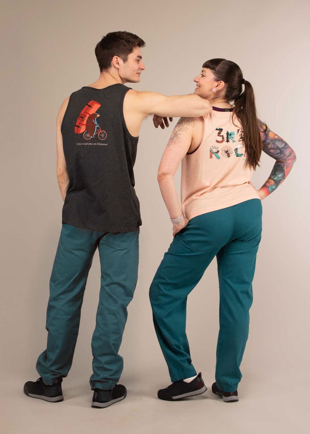 SUPERNOVA TROUSERS | Climbing Organic Stretch Trousers | 3RD ROCK Clothing -  Billy is 5ft 11 with a 30" waist, 37" hips and wears a 30/RL. Laura is 5ft 6 with a 31" waist, 43" hips and wears a size 32/RL.